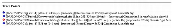 If enabled, the debugging output includes the results of all cftrace tags, including all tags that display their results in-line