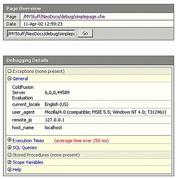 Sample debugging output using the classic output format