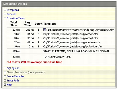 The tree execution time format in the dockable.cfm output format