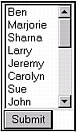 Drop-down list box containing query data