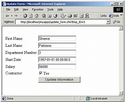 An HTML update form using the cfupdate tag